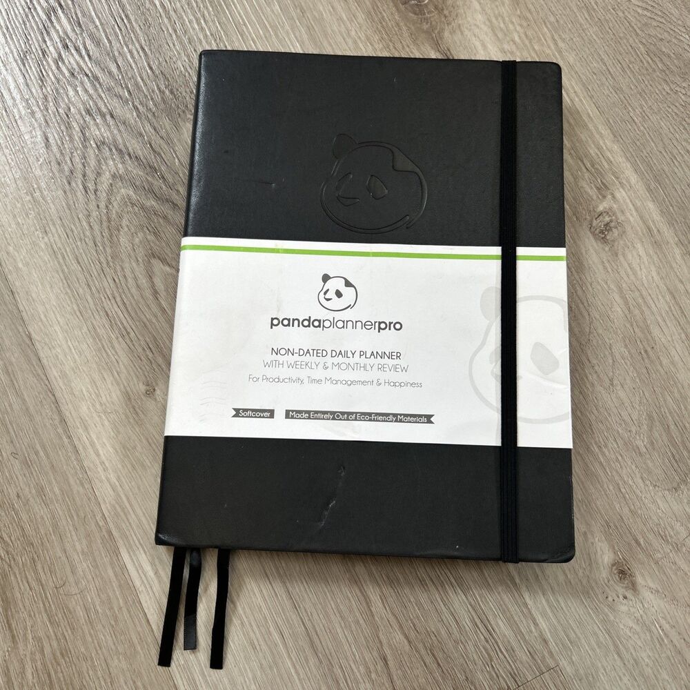 Panda Planner Pro Undated Daily Weekly Monthly Management 8.5x11 Softcover Black